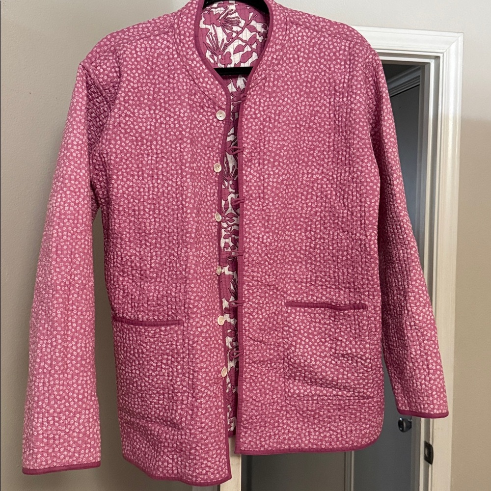 Orvis Vintage Quilted Cotton Jacket Floral Reversible Pockets Cottagecore Size M
